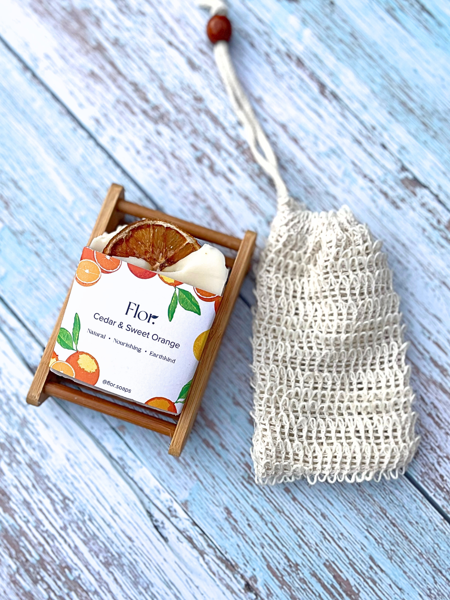 Handmade soap UK.  Handmade soap gift box with natural soap sisal pouch and bamboo soap dish